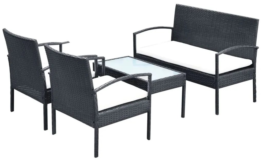 Set divani da giardino 4 pz con cuscini in polyrattan nero