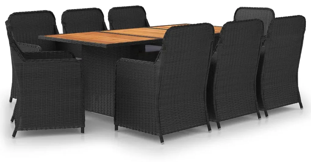 Set da pranzo da giardino 9 pz in polyrattan nero