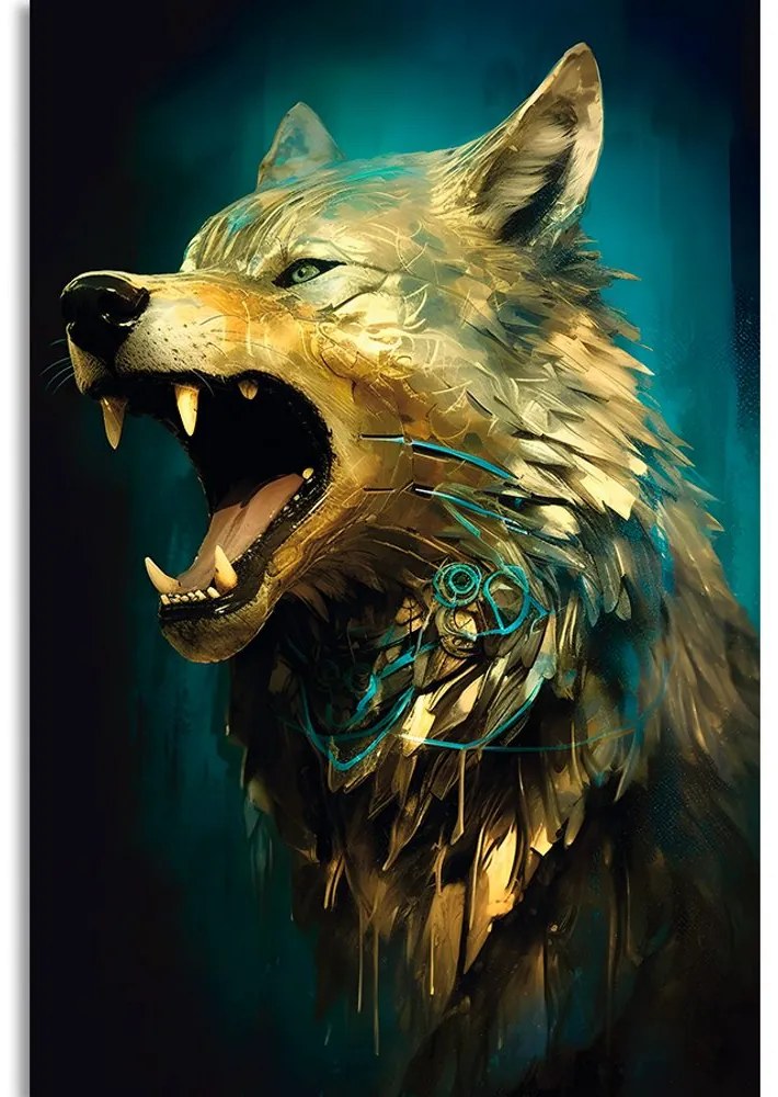 Quadro su tela – Lupo blu-oro