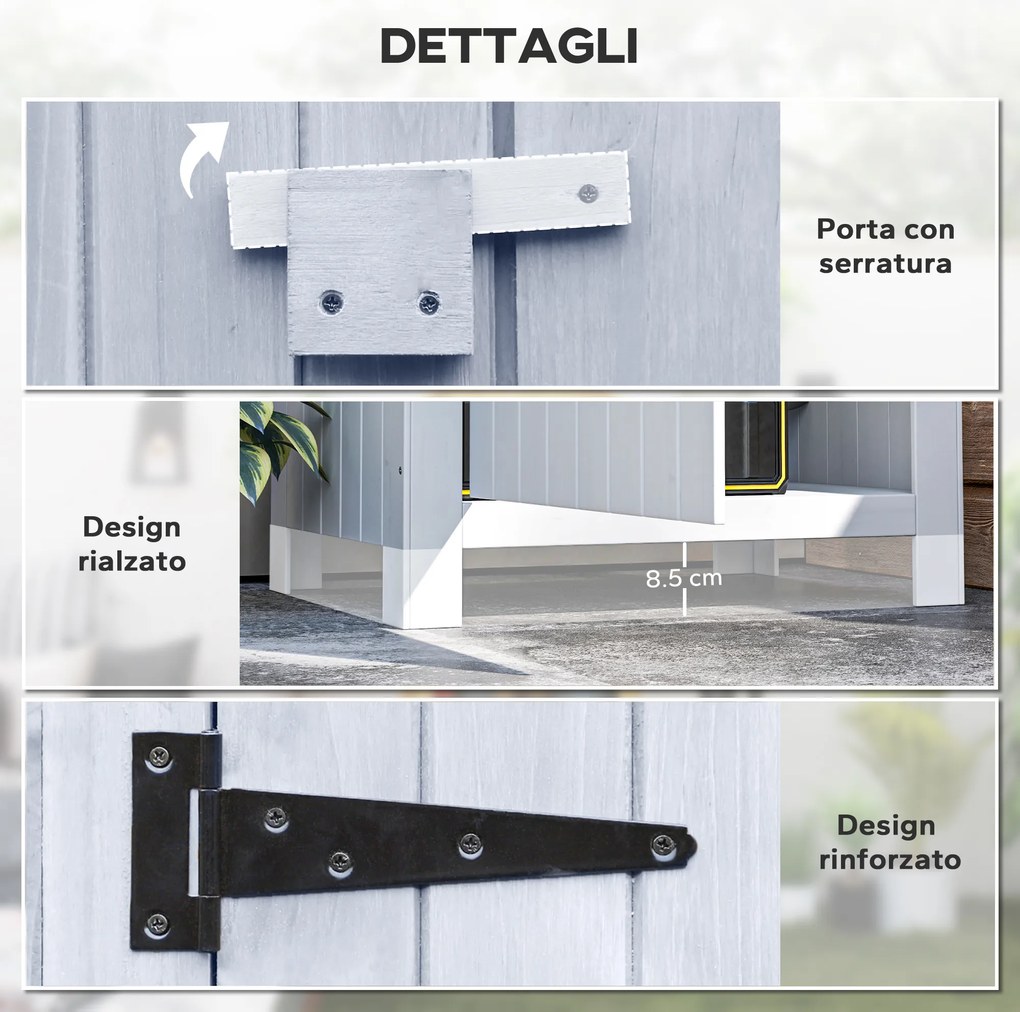 Casetta Porta Attrezzi 77,5x54,2x179,5 cm a 3 Mensole con Tetto Impermeabile in Bitume in Legno Bianco...