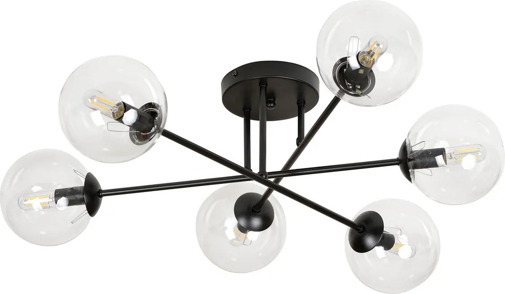Lampadario da soffitto Brendi 6B Nero con sfere trasparenti E14