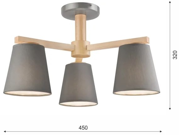 Plafoniera ELLIE 3xE27/60W/230V grigio/rovere