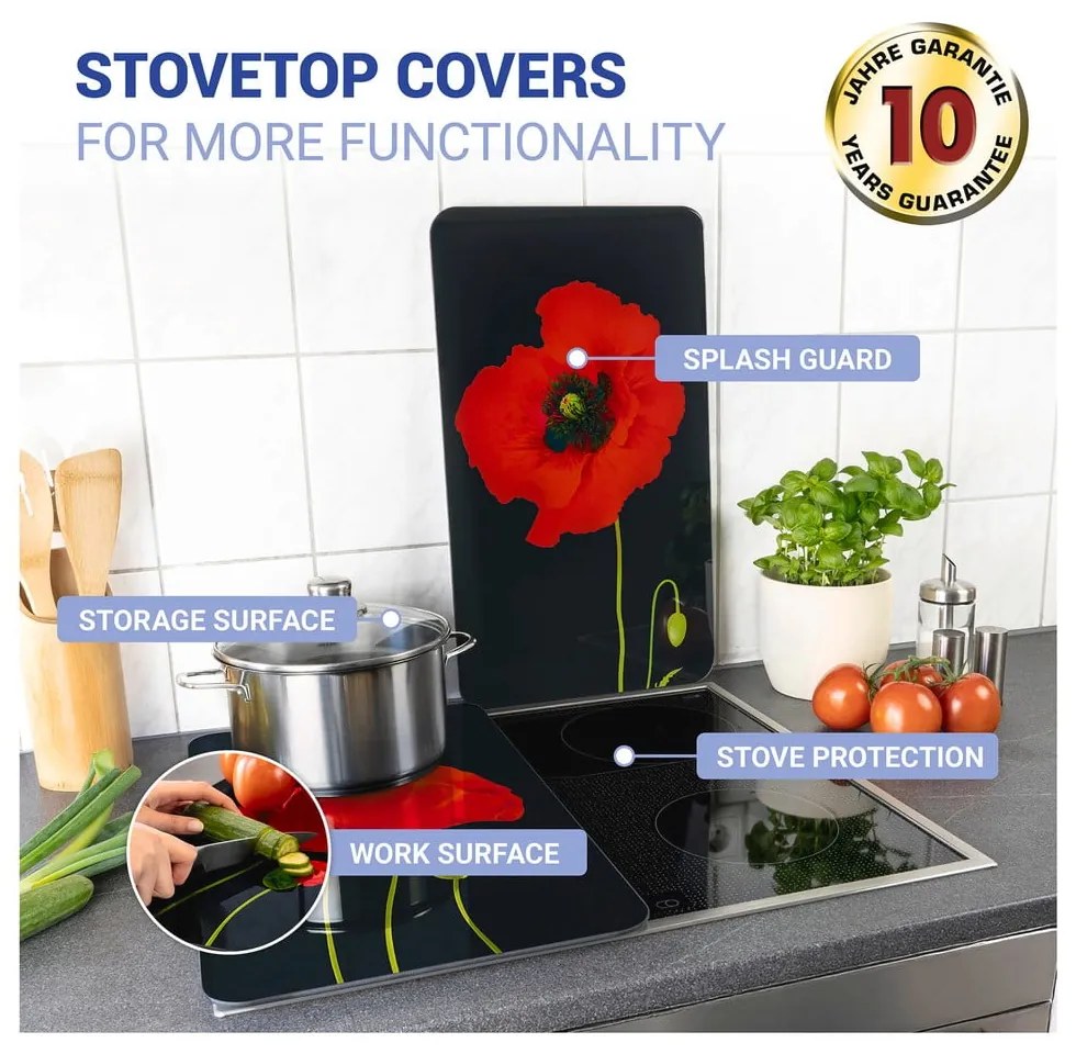 Set di 2 coperchi per stufe in vetro temperato 52x30 cm Poppy - Maximex