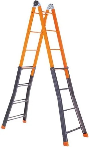 Scala Telescopica In Acciaio 4+4 Gradini Scaletto Allungabile Edilizia H. Max 3,80 Mt