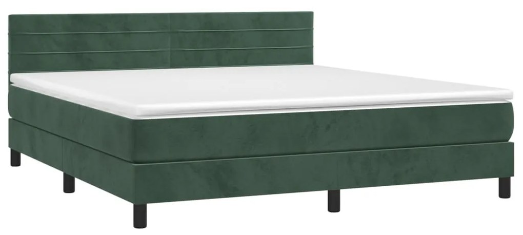 Letto a Molle con Materasso e LED Verde Scuro 180x200cm Velluto