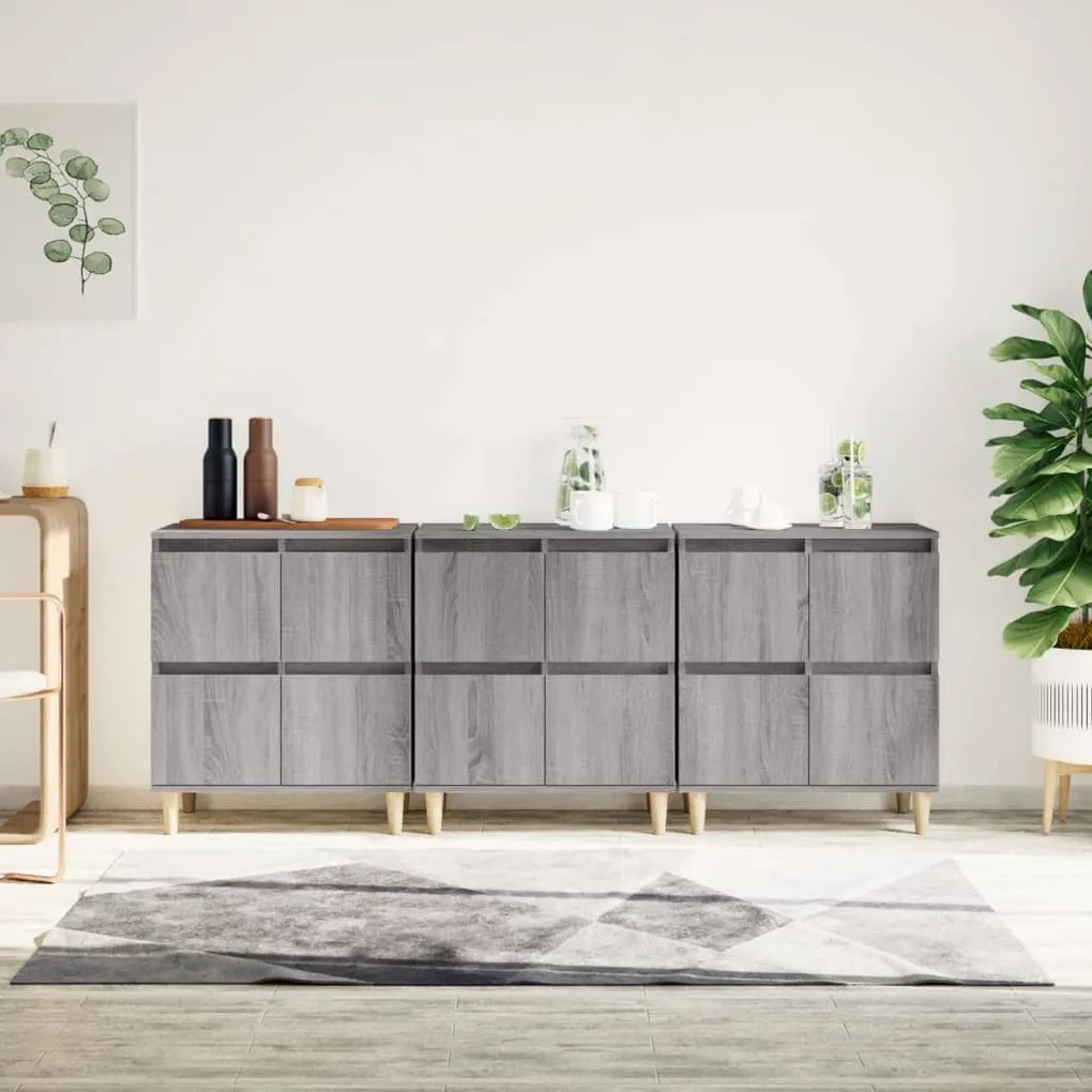 Credenze 3pz Grigio Sonoma 60x35x70 Cm İn Legno Multistrato /