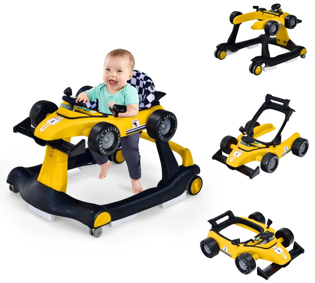 Costway Primi passi 4 in 1 per neonati con altezza e velocità regolabili, Primi passi a spinta con carillon con luci 10 Colori