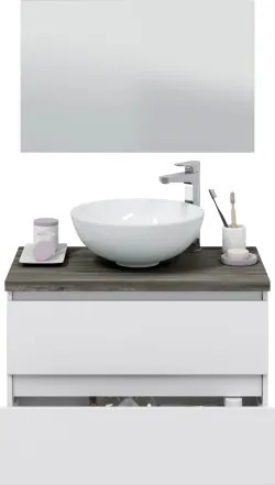 Mobile Da Bagno Sospeso 80 Cm 2 Cassetti Con Lavabo Da Appoggio Tokyo Bianco Lucido