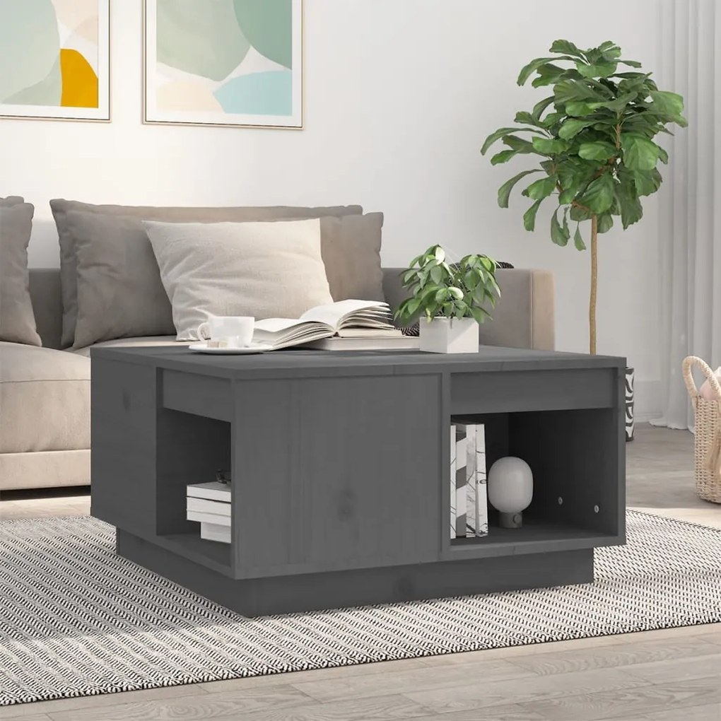 Tavolino Da Salotto Nero 60x61x32,5 Cm Legno Massello Di Pino /