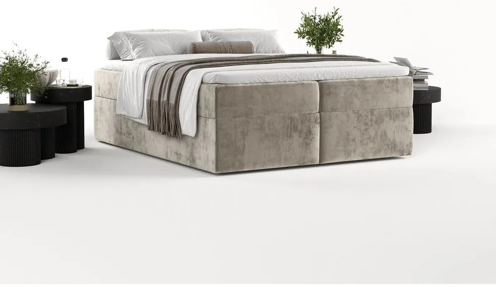 Letto boxspring marrone chiaro con contenitore 140x200 cm Yoko - Maison de Rêve