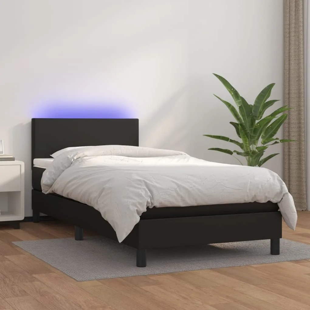 Giroletto A Molle Con Materasso E Led Nero 80x200 Cm Similpelle /