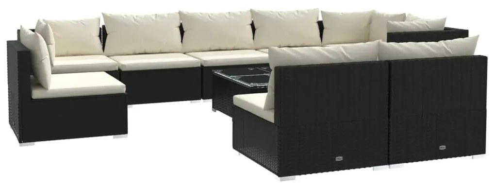 Set Divani da Giardino 10 pz con Cuscini in Polyrattan Nero