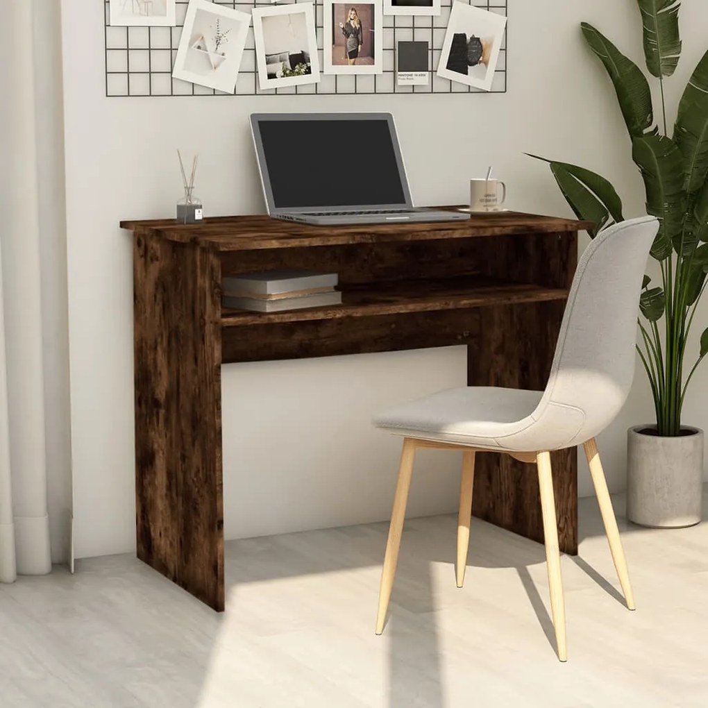 Scrivania Rovere Fumo 90x50x74 Cm İn Legno Multistrato /