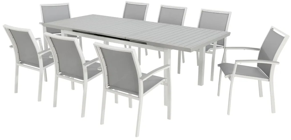 Set tavolo e sedie Las Vegas NATERIAL in alluminio bianco per 6 persone
