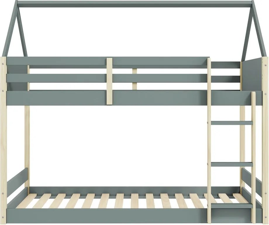 Letto da bambini a forma di casa/a castello di colore naturale/verde polveroso con rete inclusa 90x190 cm Valka – Marckeric