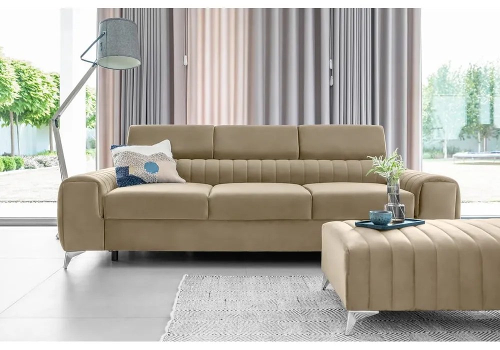 Divano marrone chiaro allungabile e rivestimento in velluto 261 cm Laurence – ELTAP