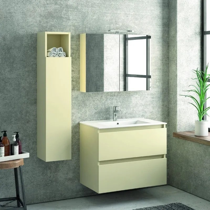 Composizione bagno sospesa 80cm: mobile, specchio e colonna TOD-80B - KAMALU