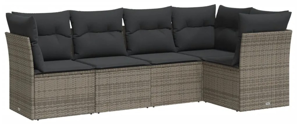 Set Divano da Giardino 5 pz con Cuscini Grigio in Polyrattan