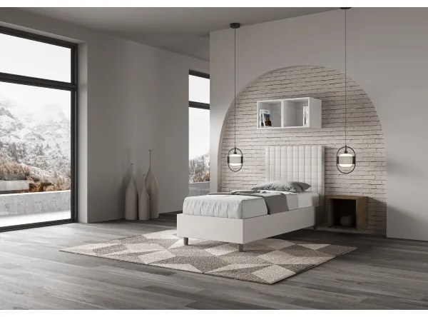 Letto singolo contenitore imbottito 80x190 similpelle bianco Sunny