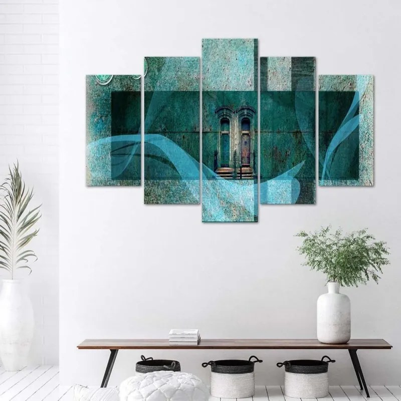 Quadri Quadro 5 pezzi Stampa su tela Windows Abstraction Turquoise  Dimensioni 100x70