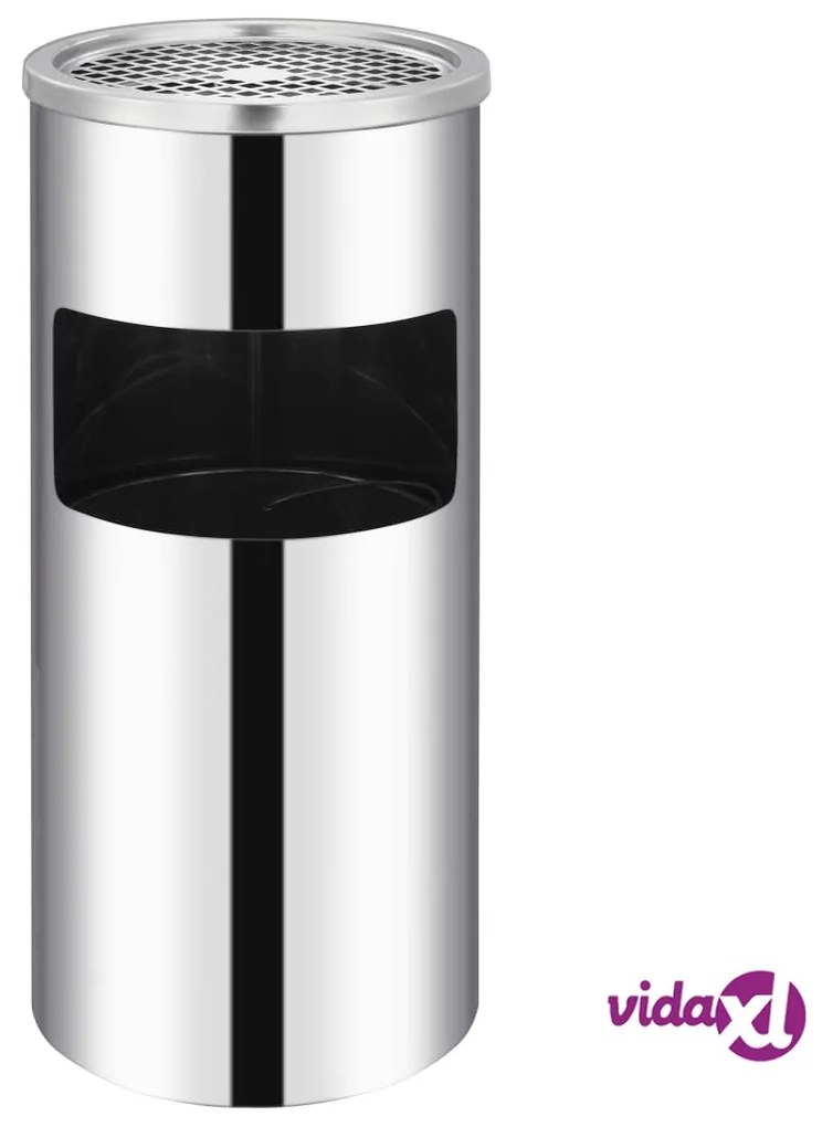 vidaXL Pattumiera con Posacenere da Parete Acciaio Inox 26 L