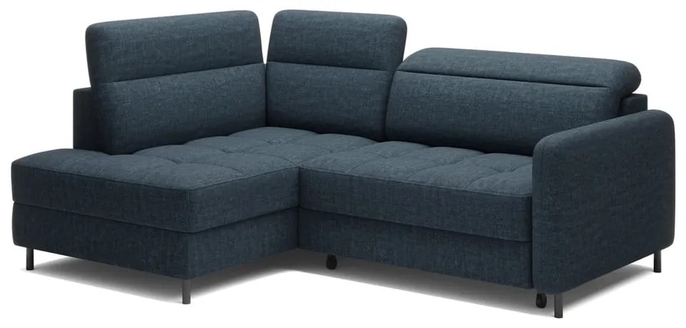 Divano angolare blu allungabile/con contenitore (con penisola a sinistra/a L) e rivestimento in velluto Barea – ELTAP