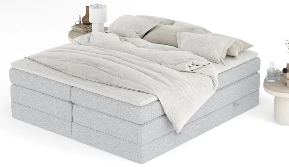 Letto boxspring grigio chiaro con contenitore/senza testiera 200x200 cm Juniper – Maison de Rêve