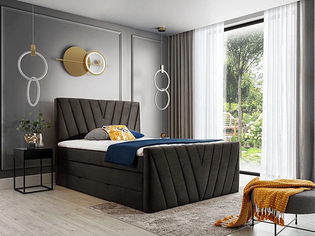 Letto matrimoniale boxspring Dusseldorf - 160 x 200 cm , Tessuto nero