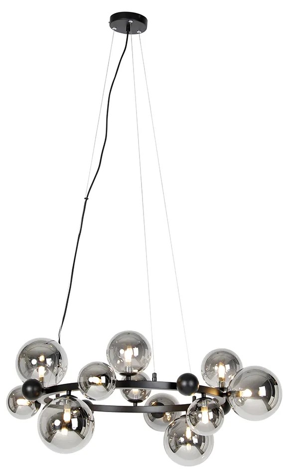 Lampadario Art Déco nero con vetro fumé 12 luci - DAVID