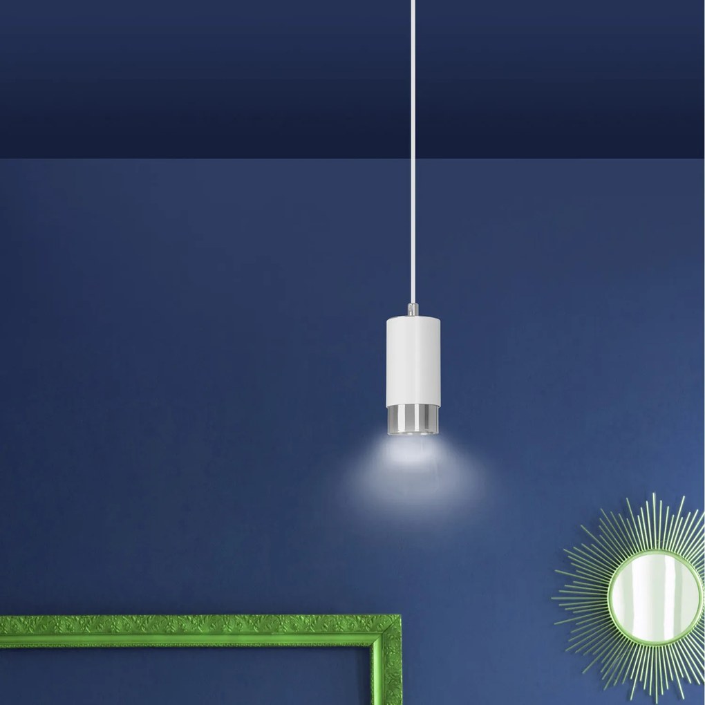Sospensione Moderna 1 Luce Ivar A Cilindro In Acciaio Bianco E Cromo
