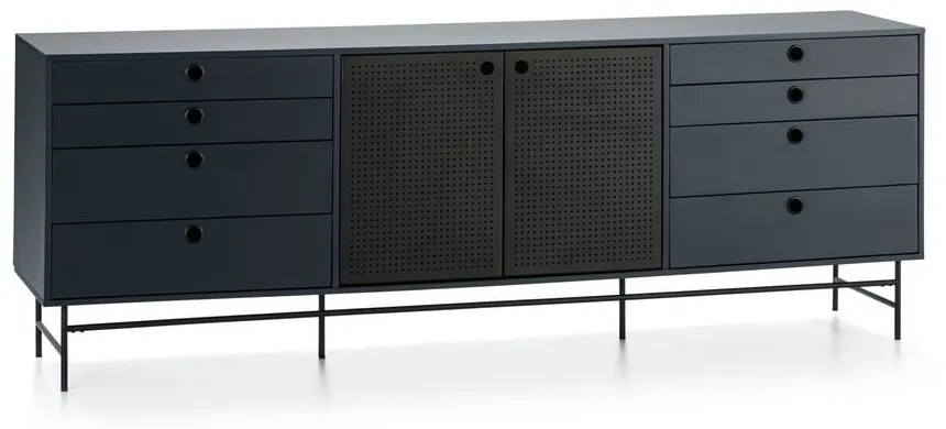 Cassettiera nera e blu, larghezza 212 cm Punto - Teulat