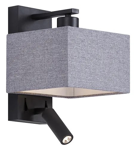 Applique da parete moderna nera con quadrato grigio e luce di lettura - Puglia