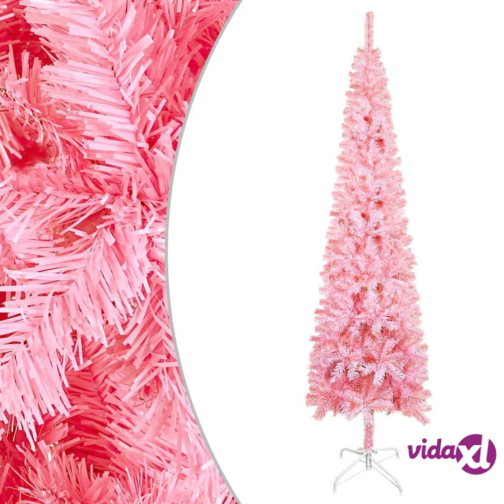 vidaXL Albero di Natale Sottile Preilluminato Rosa 120 cm