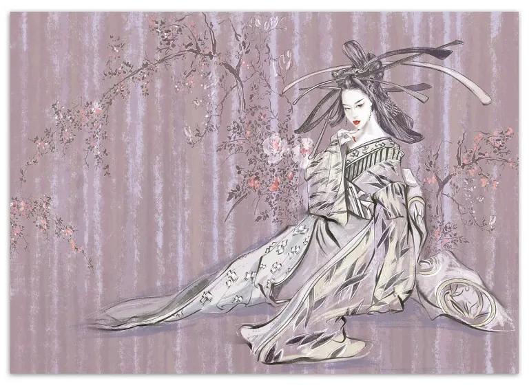 Carta Da Parati, Geisha giapponese rosa retrò