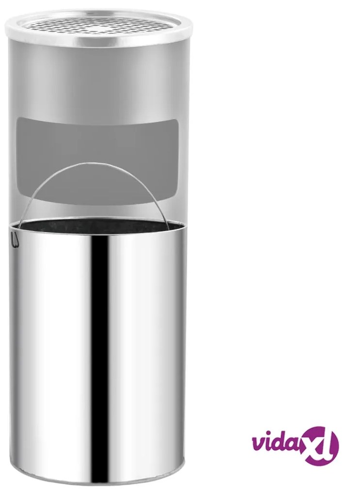 vidaXL Pattumiera con Posacenere da Albergo 30 L Acciaio Grigio