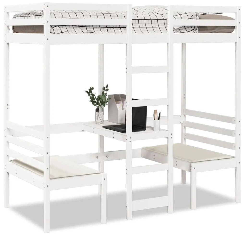 Giroletto Soppalco Con Scrivania E Sedie Bianco 80x200cm Pino /