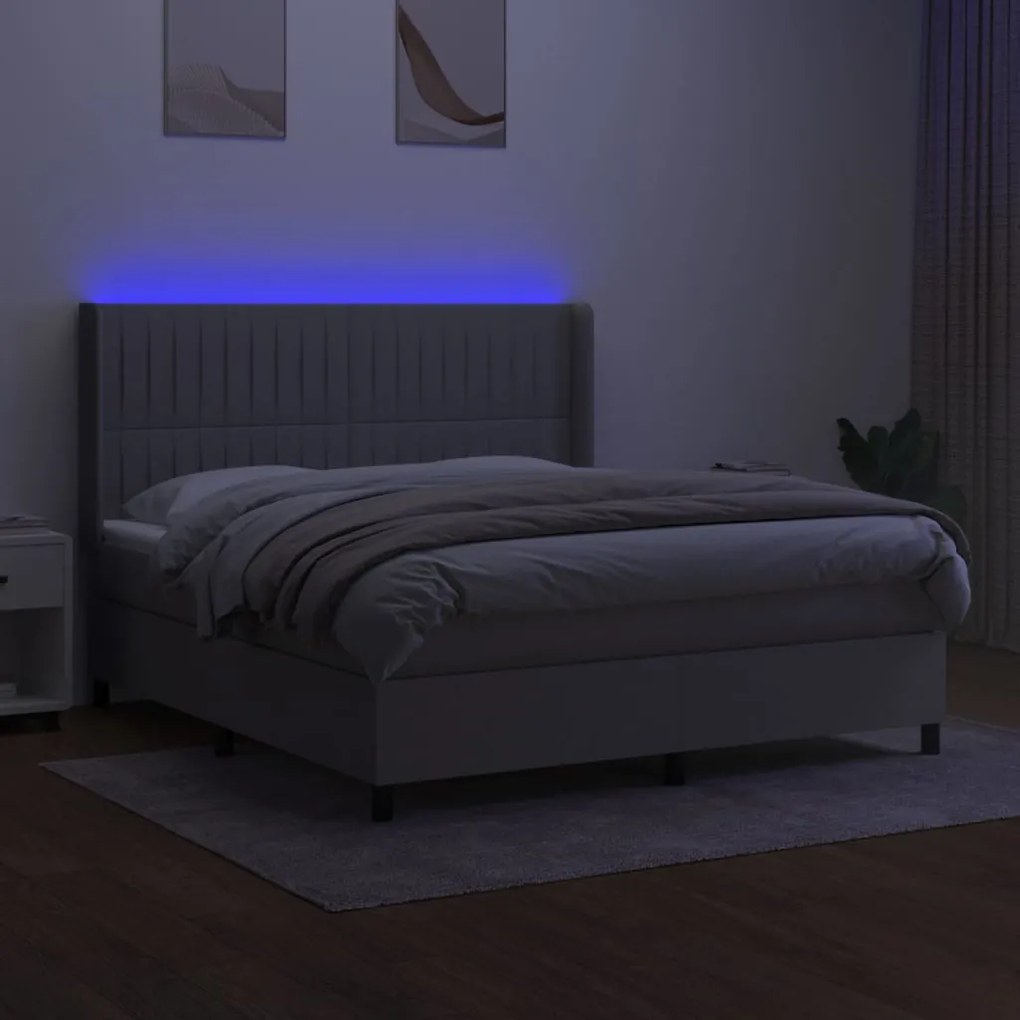 Letto a molle materasso e led grigio chiaro 160x200 cm tessuto