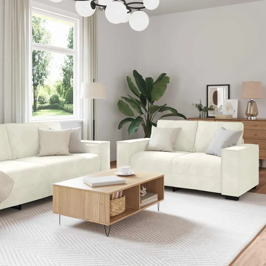 Set Di Divani 2 Pz Con Cuscini Crema İn Velluto /