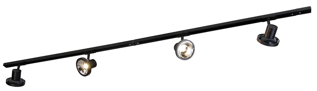 Sistema di illuminazione su binario moderno con 4 faretti neri monofase 200 cm - Iconic Jeany