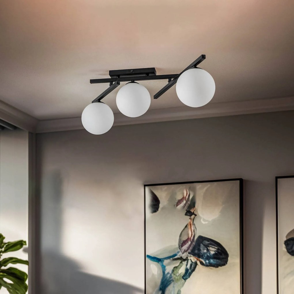 EMIBIG LIGHTING Plafoniere Smart, nero/opale, a 3 luci
