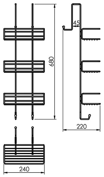 Gedy - Mensola da parete per doccia CHROM LINE 68x24 cm, cromo lucido