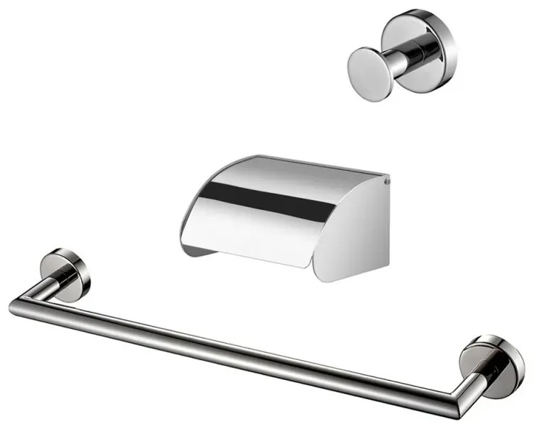 Set 3 pezzi con appendino, portarotolo coperto e porta salviette cromato Project