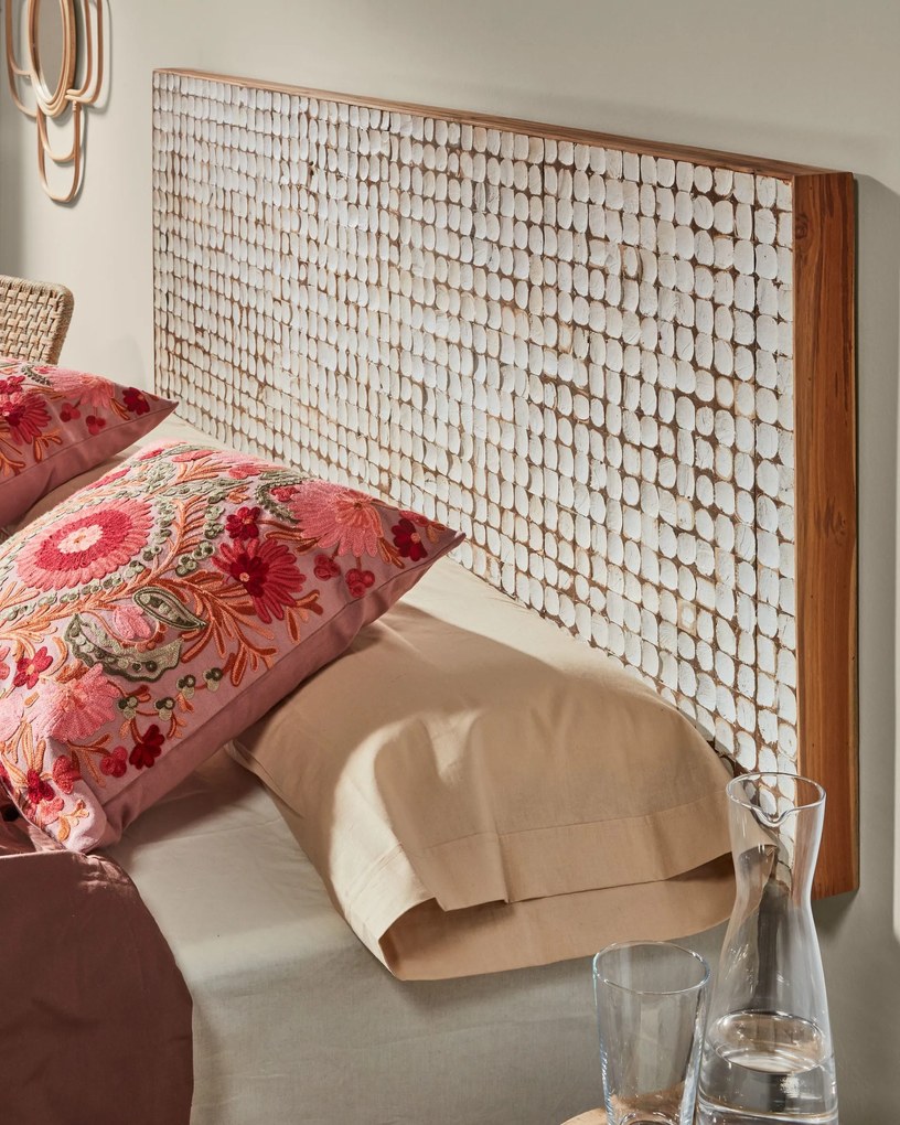 Kave Home - Testiera Kron in legno massello di mango e gusci di cocco per letto da 180 cm