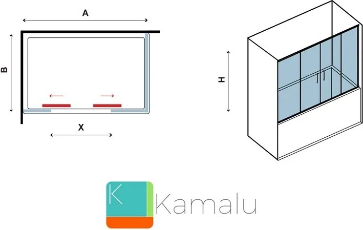 Box per vasca da bagno 170-175cm con due ante scorrevoli KV05 - KAMALU