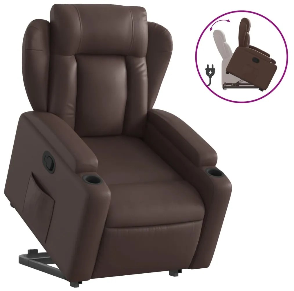 Poltrona alzapersona reclinabile marrone in similpelle