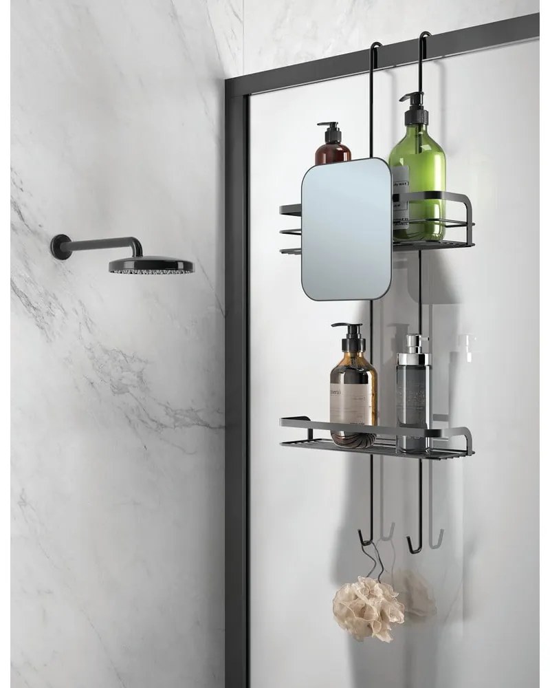 Mensola da bagno sospesa in acciaio nero opaco Lava - Metaltex