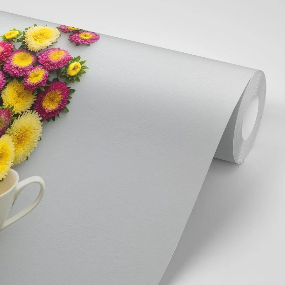 Carta da parati – Tazza piena di fiori