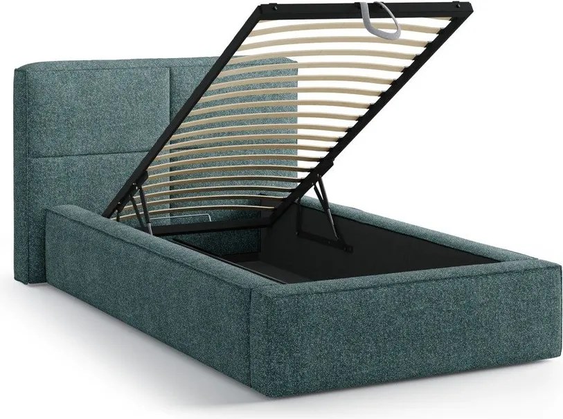Letto singolo imbottito turchese con contenitore con rete inclusa 90x200 cm Darren – Micadoni