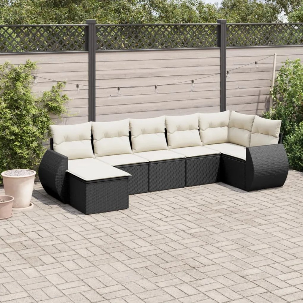 Set divani da giardino con cuscini 8 pz nero in polyrattan