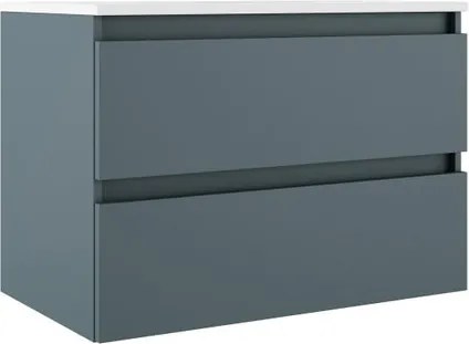 Mobile bagno sospeso con lavabo e organizer per cosmetici L 79.5 x H 55 x P 45 cm avio, bianco 2 cassetti per vasca centrale Trevi
